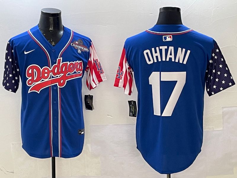 Men Los Angeles Dodgers 17 Ohtani Blue a generation of national flags Joint name 2025 Nike MLB Jersey style 4
